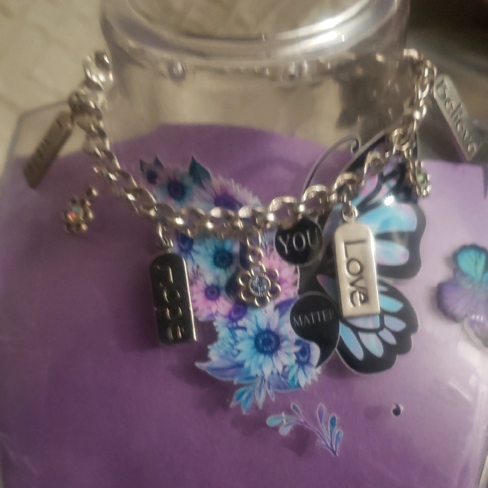 Silver Charm Bracelet with Inspirational Tags